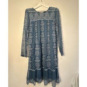 Sundance Womens Blue Floral Embroidered Lace Long Sleeve Shift Dress Boho NWOT
